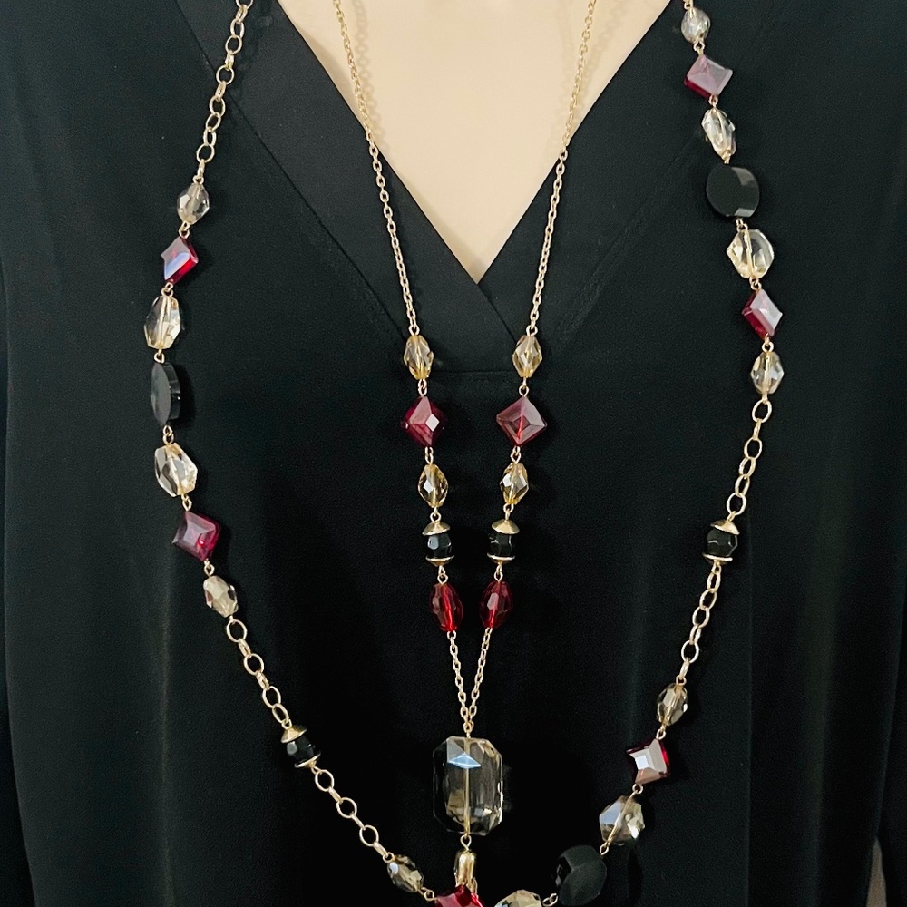 White House/Black Market Necklace Gold-Tone, Red, Black, & Clear
